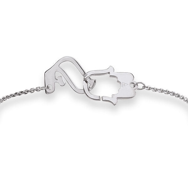 Collier Kalligraph Ain & Hamsa - Or blanc 18 carats - personnalisable ©AARON KALI