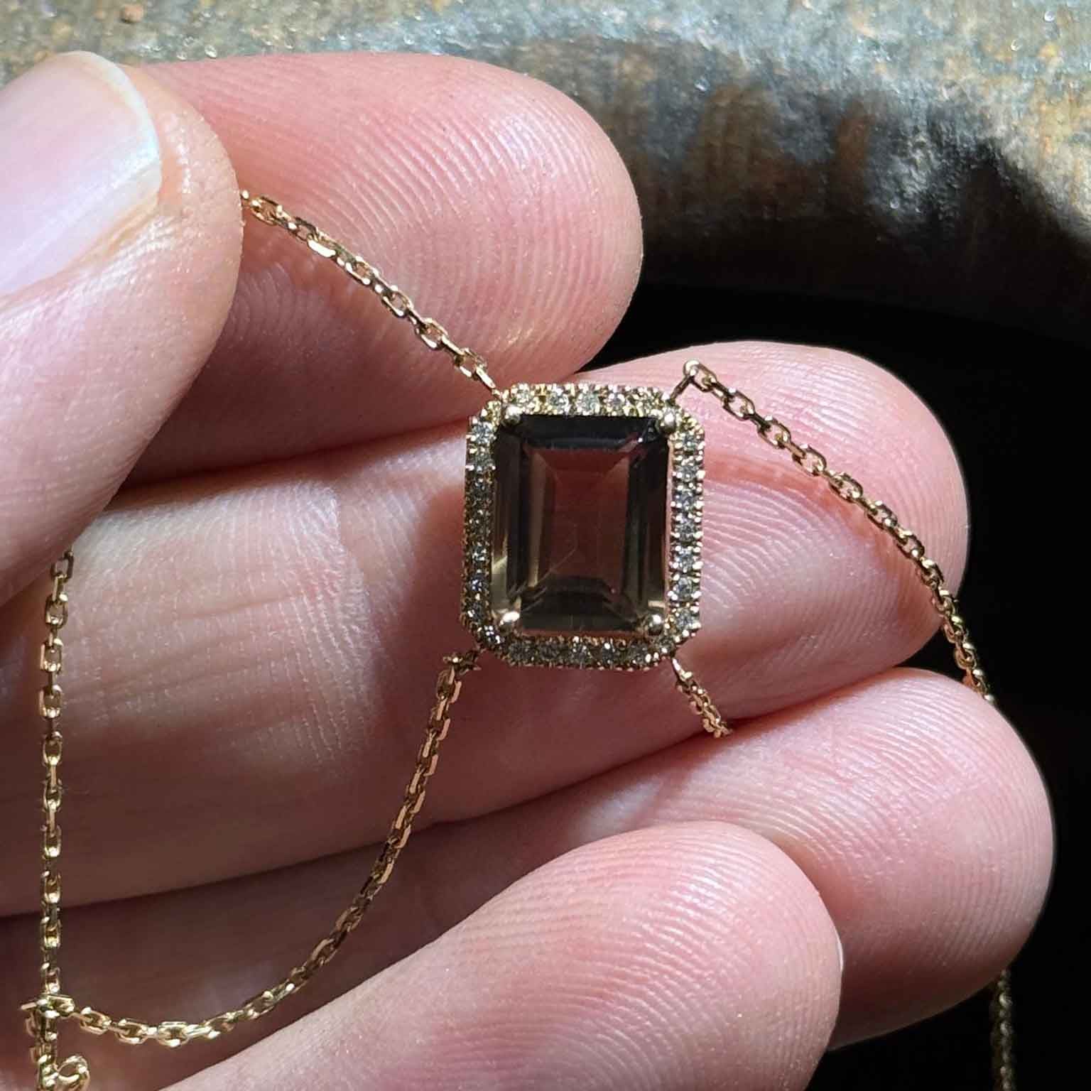 Collier double chaine ras de cou Quartz Fumé