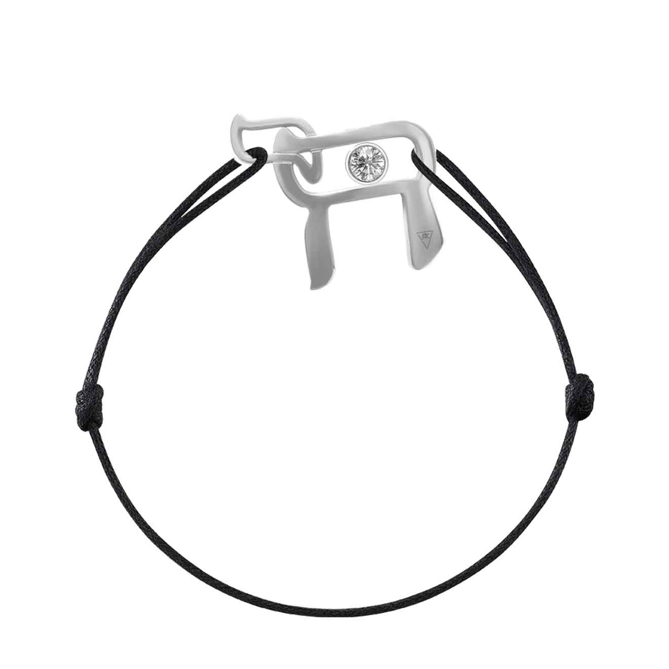 Bracelet Haï en Argent sur cordon avec diamant serti clos