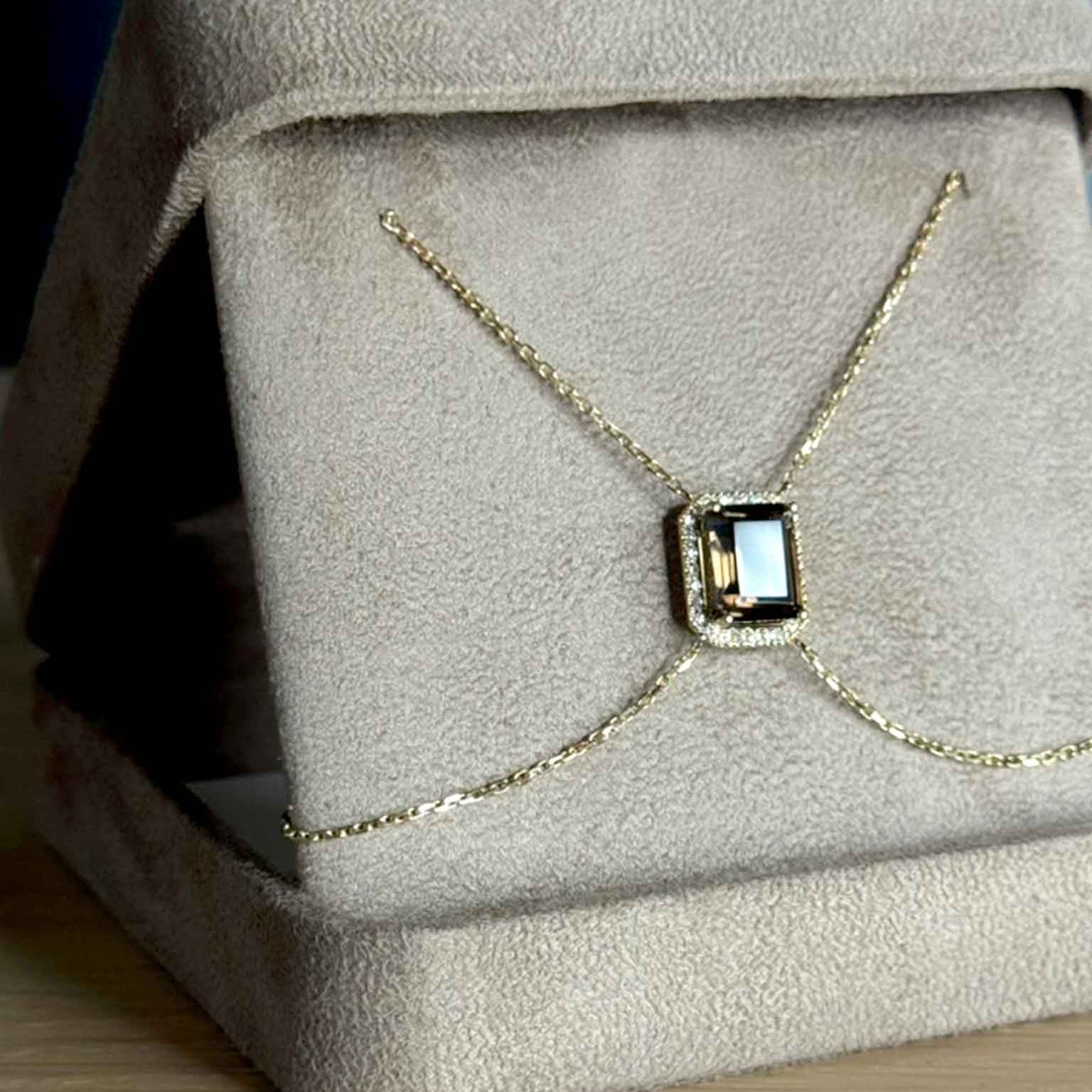 Collier double chaine ras de cou Quartz Fumé