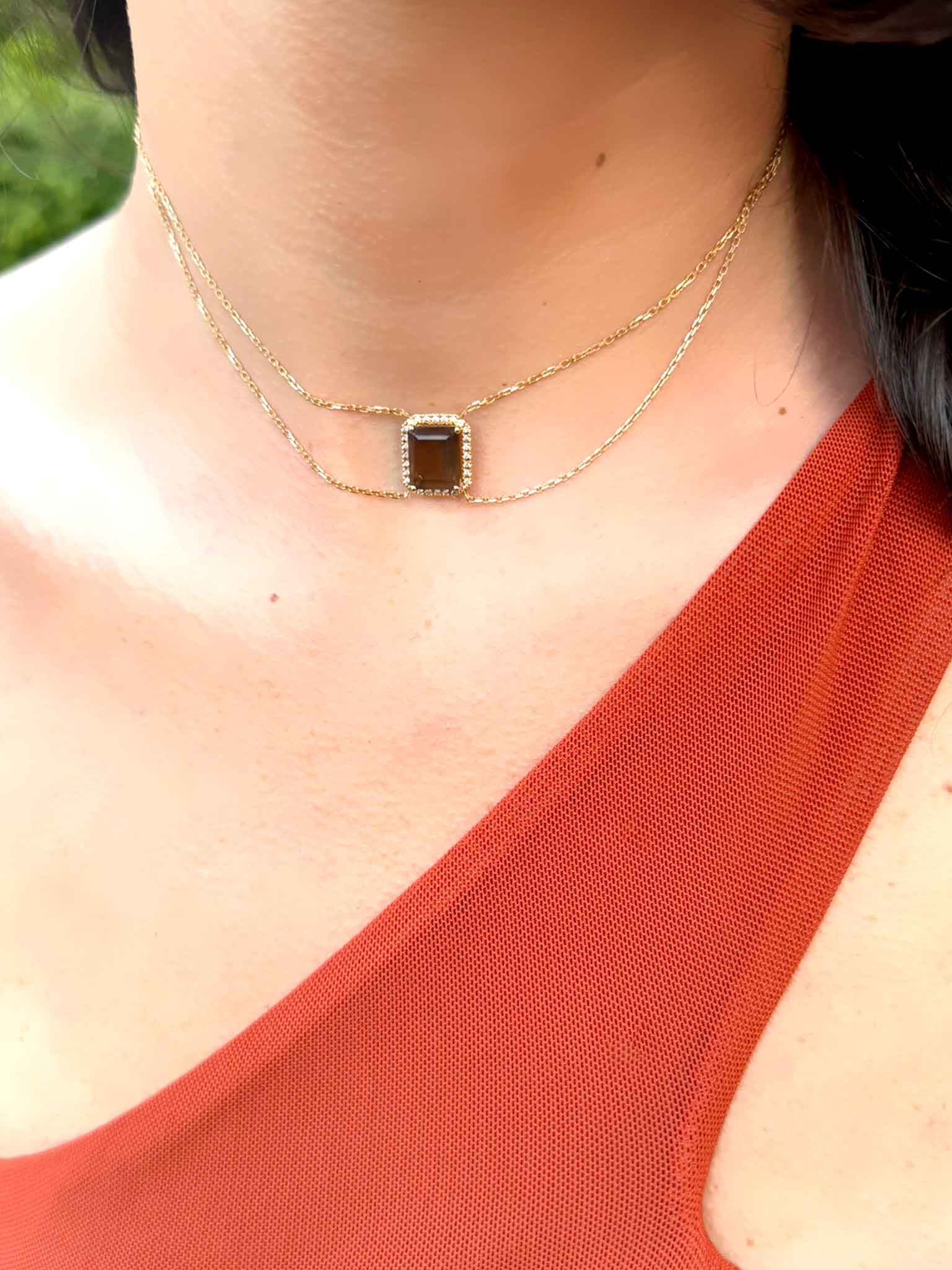 Collier double chaine ras de cou Quartz Fumé