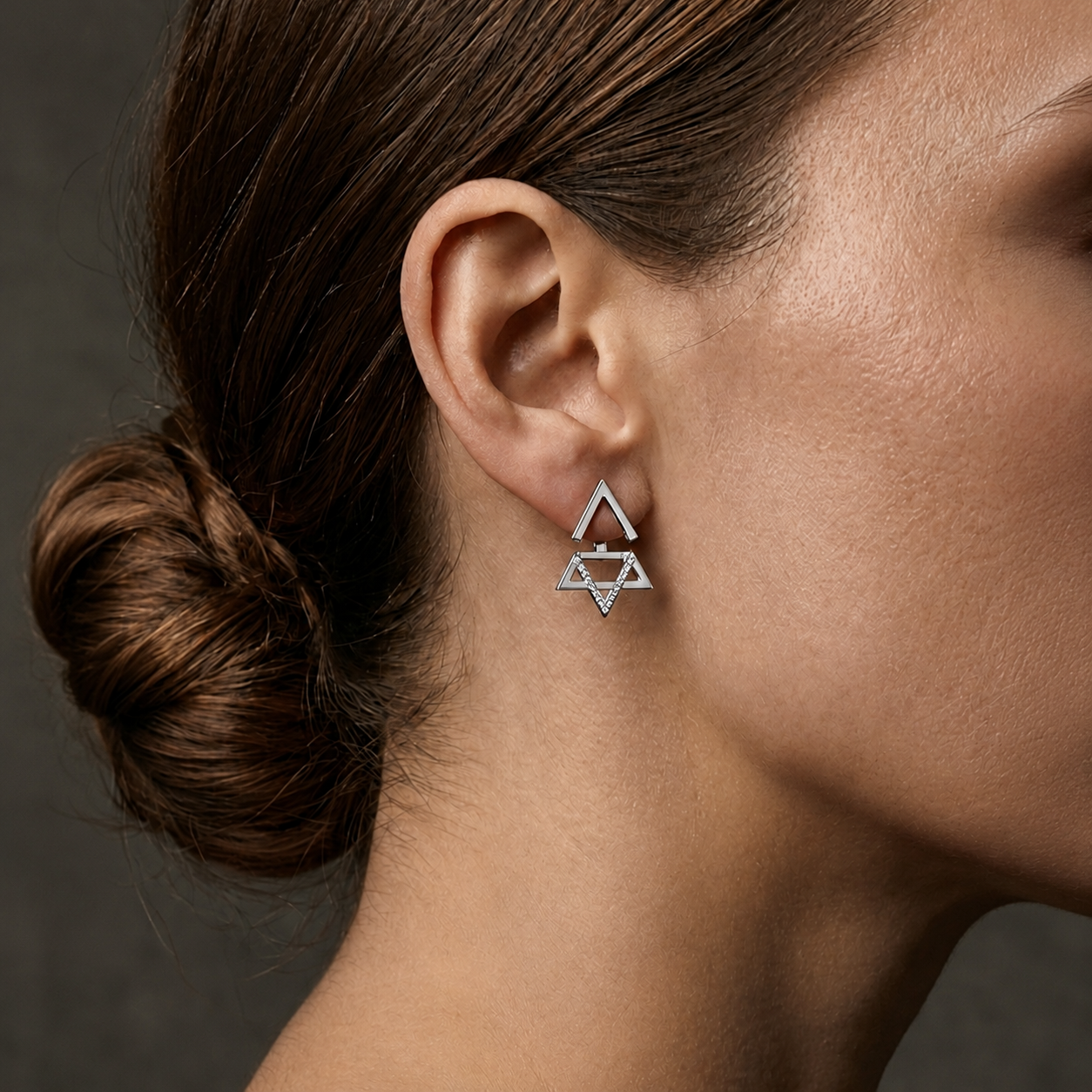 Boucle d'oreilles invisible Magen david argent 925 - Sertissage bas