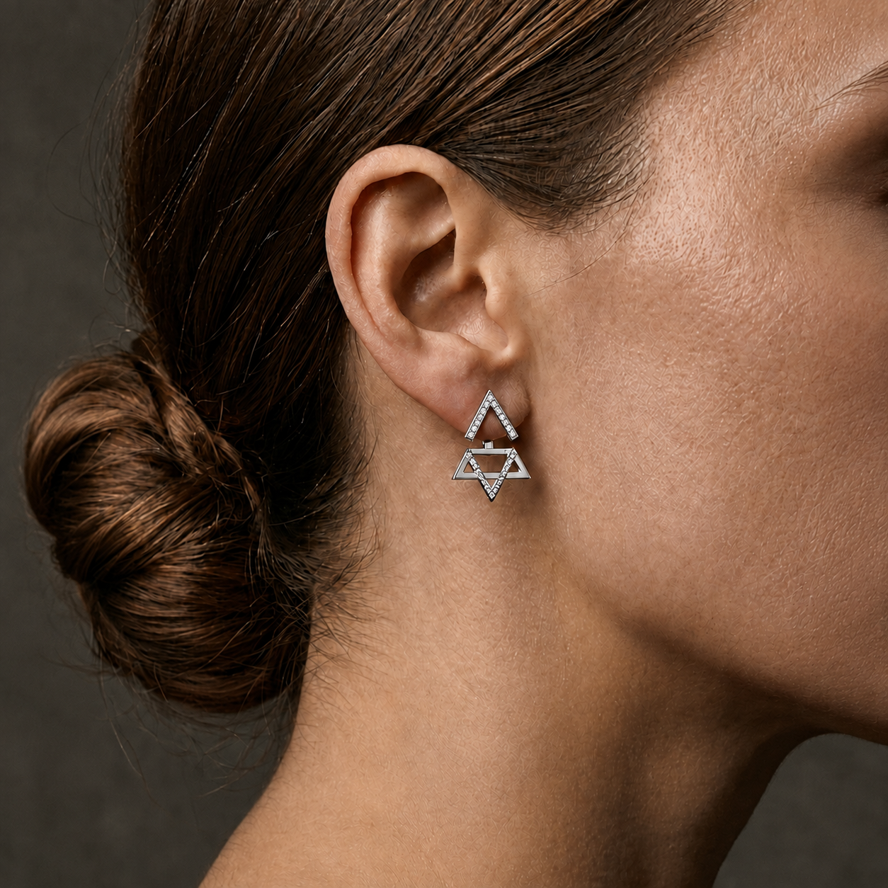 Boucle d'oreilles invisible Magen david argent 925 - Sertissage bas