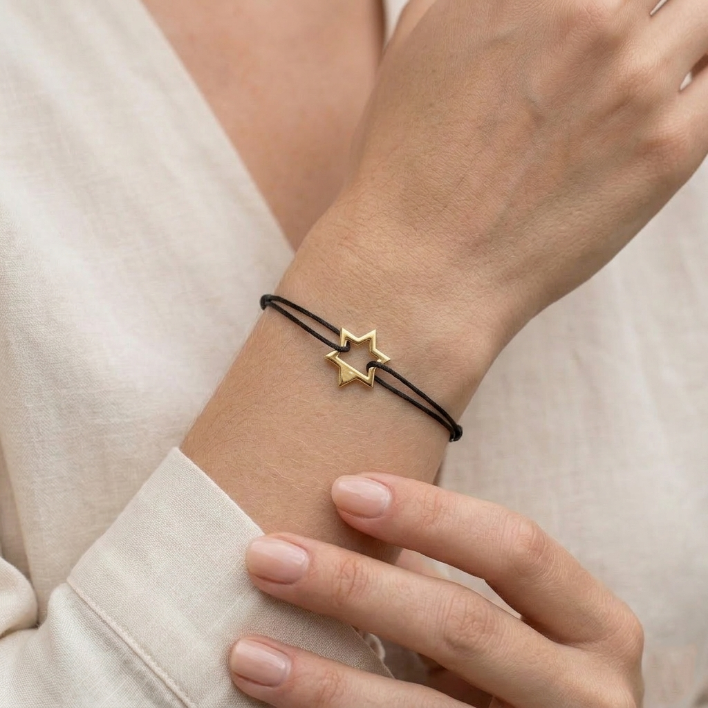 Bracelet Magen David Or 18 carats sur cordon - GM