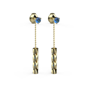 Paire Boucles d'oreille TOTEM - Or Jaune 18 carats avec Saphir Bleu - ©AARON KALI